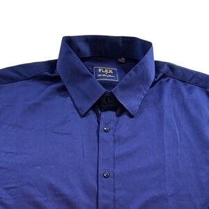 Flex Button Down Shirt Mens 2XL Navy Blue Long Sleeve Luxury Collection Dress